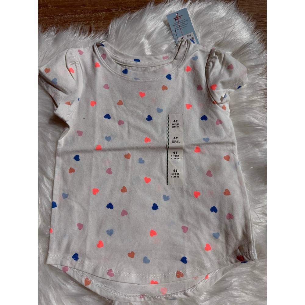 Cat & Jack T-Shirt Bundle Kids 4T Multicolor NWT Hearts Floral Sister Tee Set - Picture 4 of 4